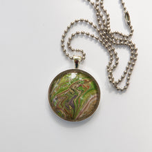 Load image into Gallery viewer, Pendant Necklace in Red, Purple, Greens &amp; Brown Pour Paint Necklace, Ball Chain Necklace, Jewelry
