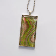 Load image into Gallery viewer, Pendant Necklace in Green, Peach &amp; Red Fluid Art Necklace, Ball Chain Necklace, Jewelry
