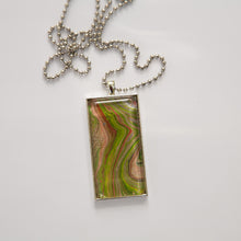 Load image into Gallery viewer, Pendant Necklace in Green, Peach &amp; Red Fluid Art Necklace, Ball Chain Necklace, Jewelry
