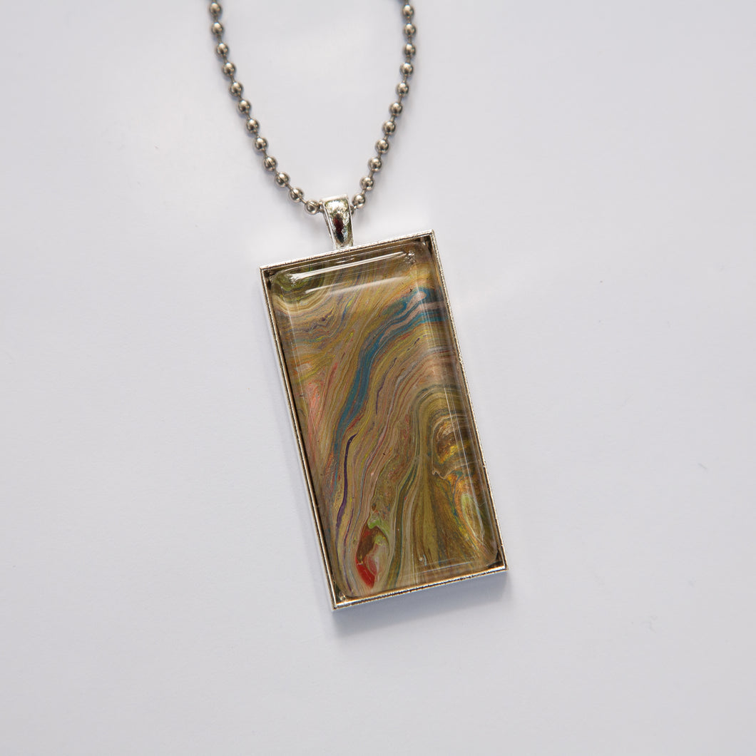 Pendant Necklace in Blue, Pink, Brown, Green & Red Fluid Art Necklace, Ball Chain Necklace, Jewelry