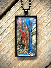Load image into Gallery viewer, Black Pendant Necklace in Blue, Red, Gold &amp; Red Fluid Art Necklace, Ball Chain Necklace, Jewelry
