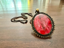 Load image into Gallery viewer, Pendant ball chain necklace in red and pink with antique brass finish

