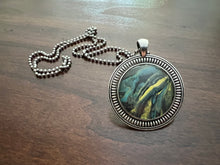 Load image into Gallery viewer, Pendant ball chain necklace in green, black and yellow with antique silver finish
