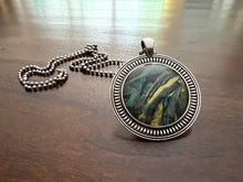 Load image into Gallery viewer, Pendant ball chain necklace in green, black and yellow with antique silver finish
