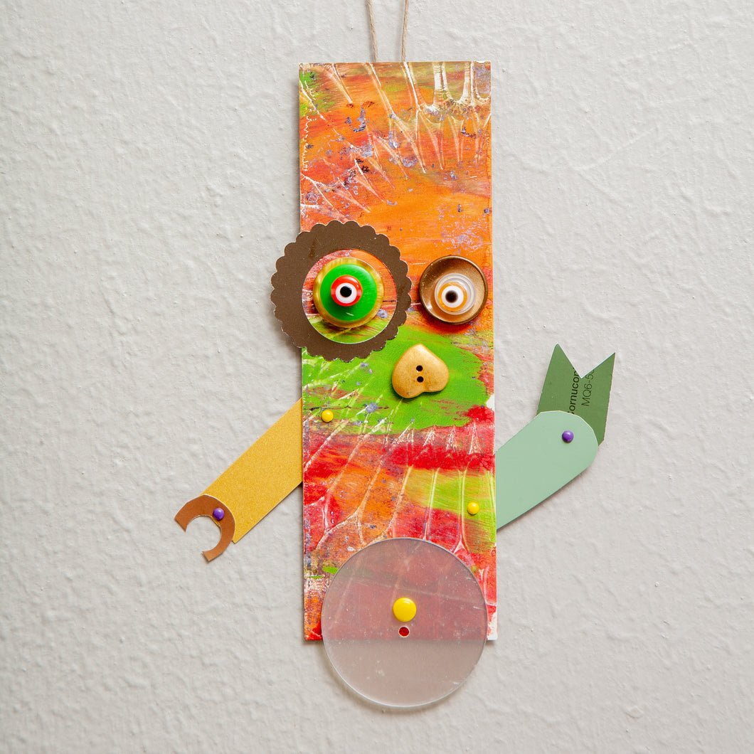 Luca / Adjustable Robot Monster Ornament / Mixed Media Paper Arts / Paper Doll  Creatures/ Paper Puppet