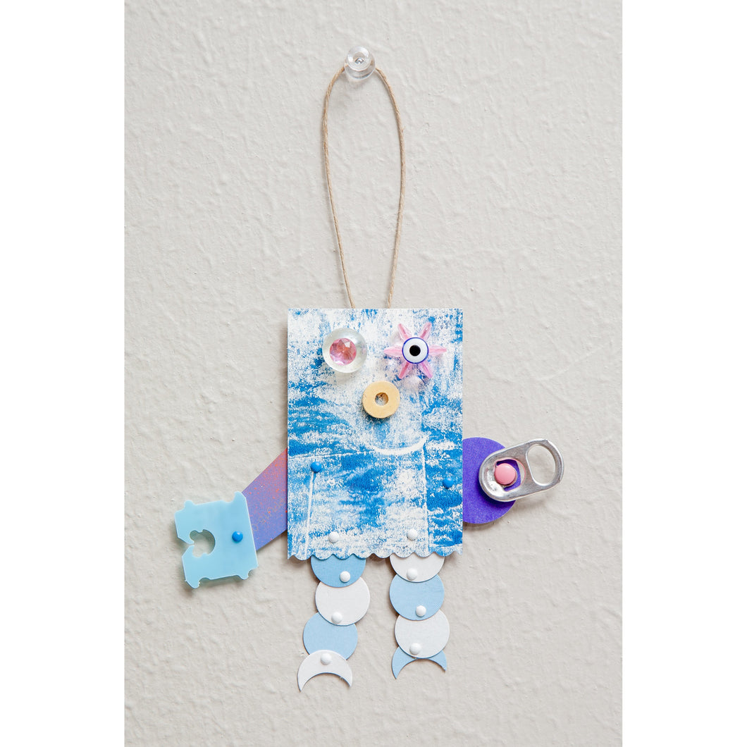 Petunia / Adjustable Robot Monster Ornament / Mixed Media Paper Arts / Paper Doll  Creatures/ Paper Puppet