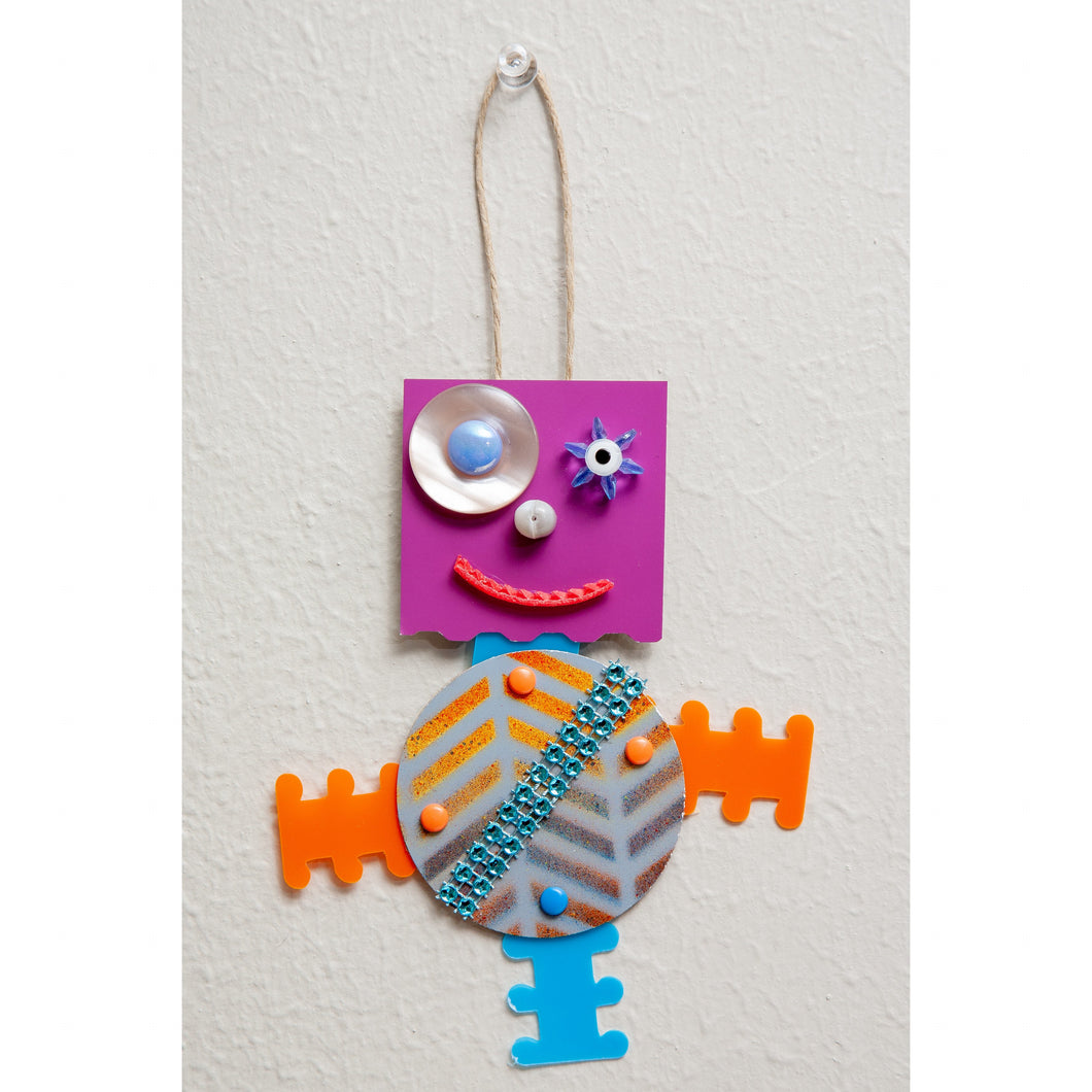Skittles / Adjustable Robot Monster Ornament / Mixed Media Paper Arts / Paper Doll  Creatures/ Paper Puppet