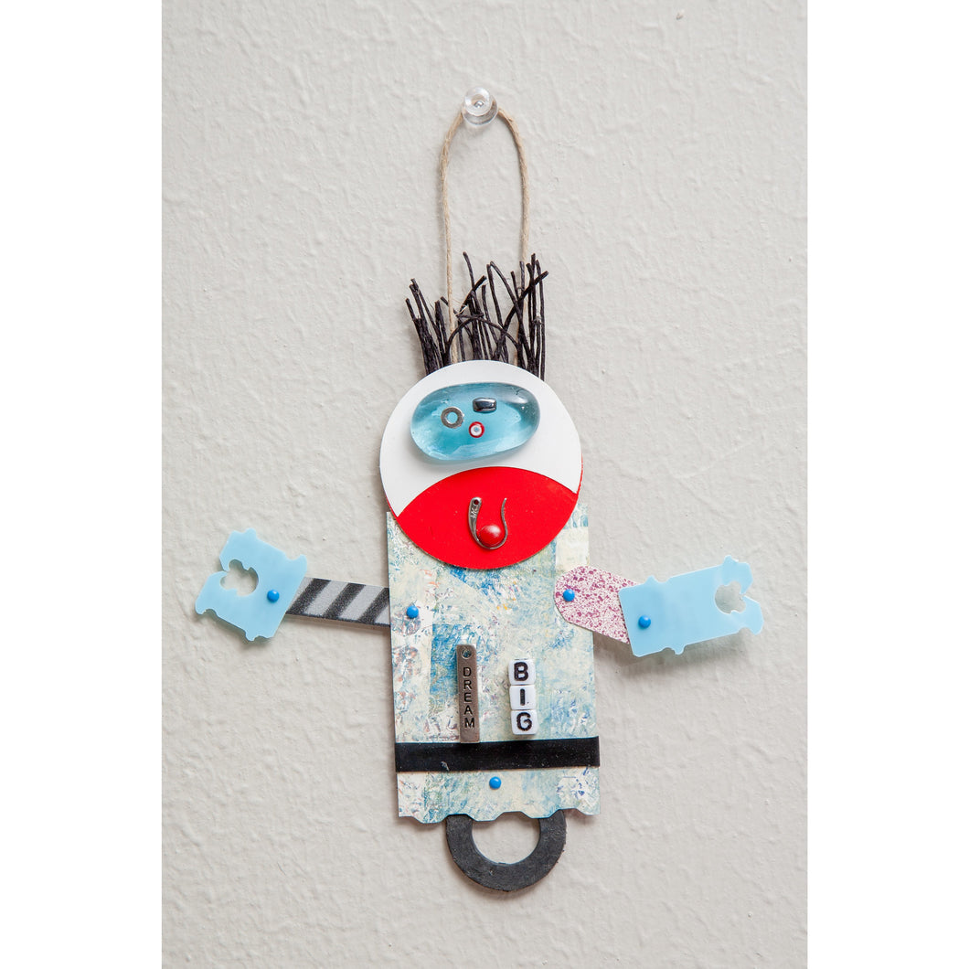 Herbert / Adjustable Robot Monster Ornament / Mixed Media Paper Arts / Paper Doll  Creatures/ Paper Puppet