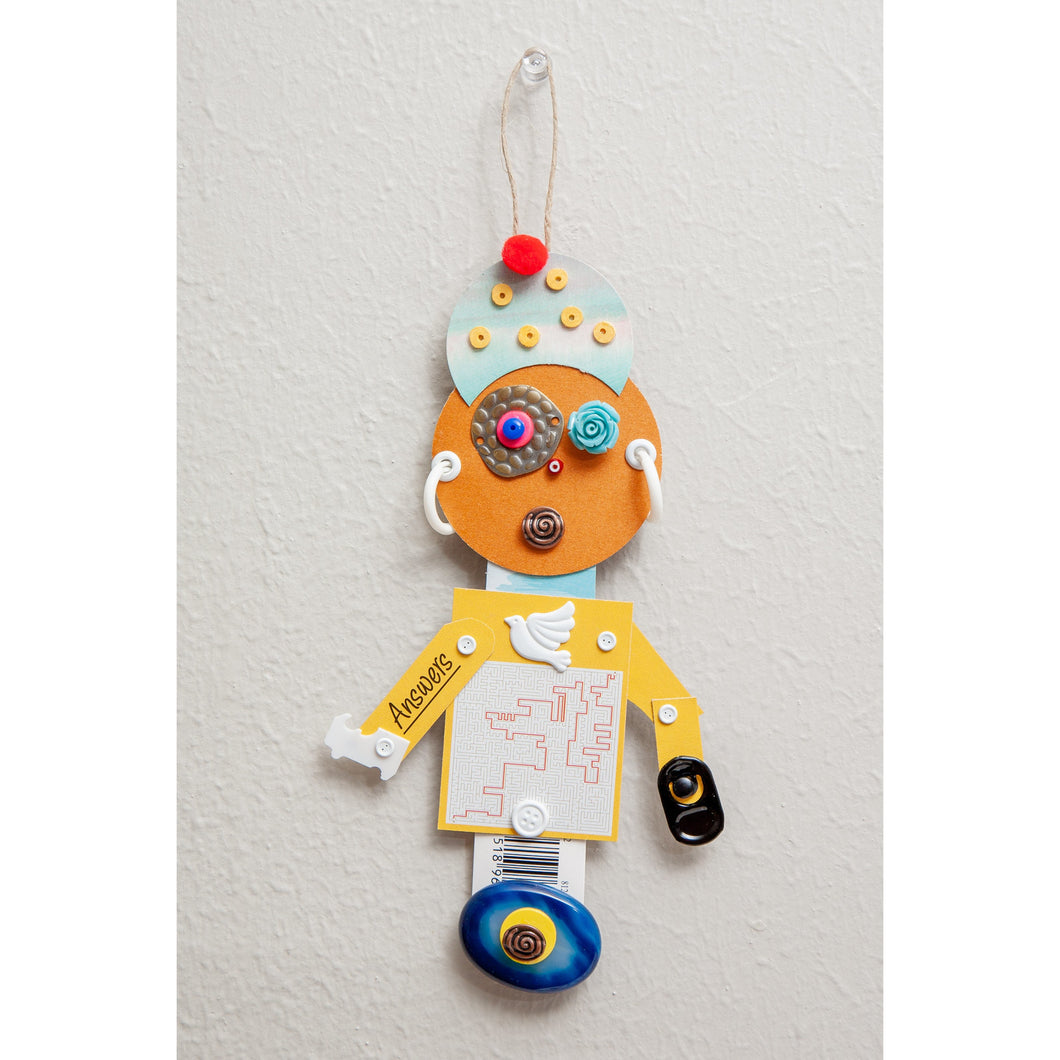 Orla /  Adjustable Robot Monster Ornament / Mixed Media Paper Arts / Paper Doll  Creatures/ Paper Puppet