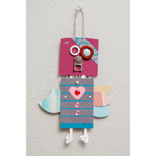 Load image into Gallery viewer, Birdsong / Adjustable Robot Monster Ornament / Mixed Media Paper Arts / Paper Doll  Creatures/ Paper Puppet
