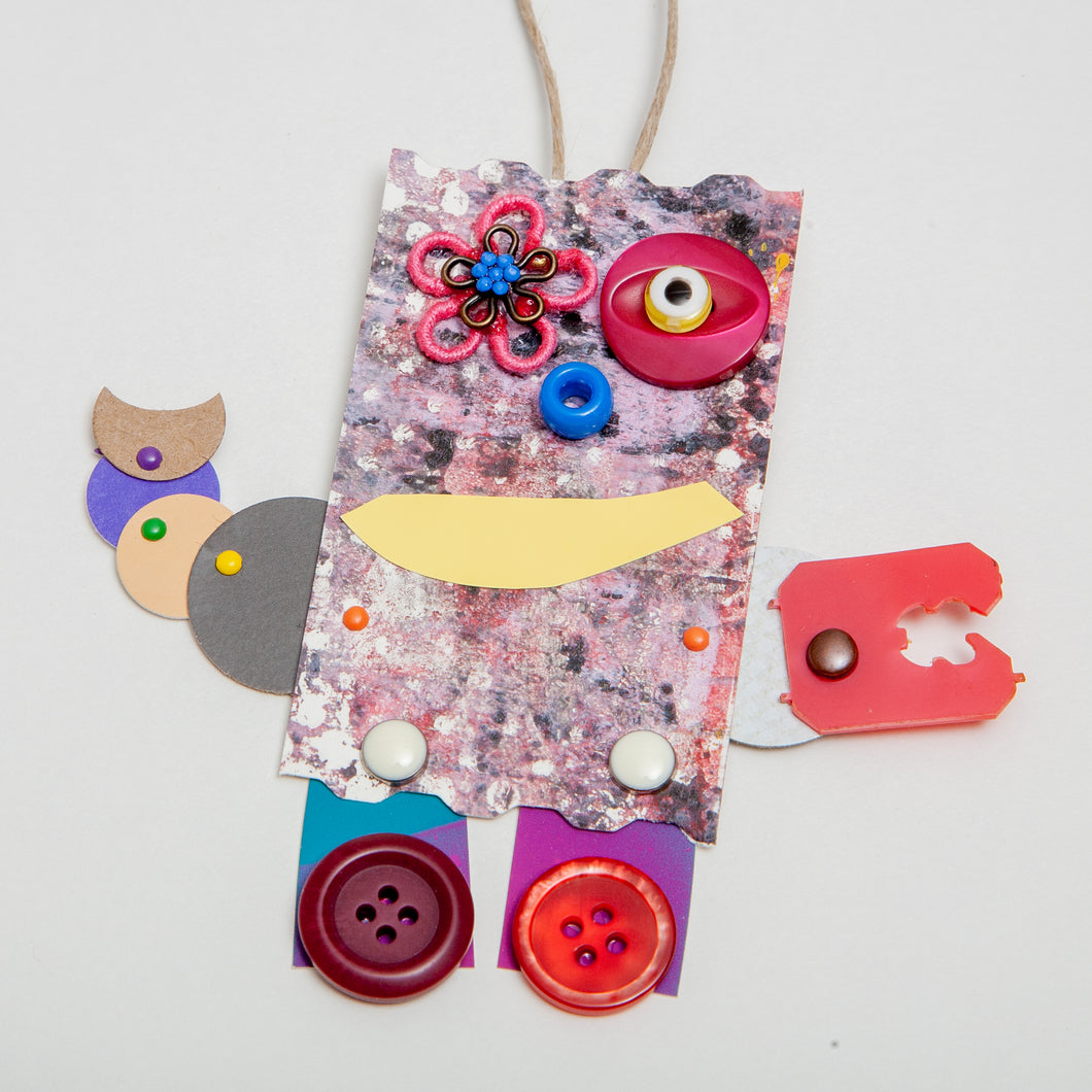 Kamala / Adjustable Robot Monster Ornament / Mixed Media Paper Arts / Paper Doll  Creatures/ Paper Puppet