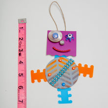 Load image into Gallery viewer, Skittles / Adjustable Robot Monster Ornament / Mixed Media Paper Arts / Paper Doll  Creatures/ Paper Puppet
