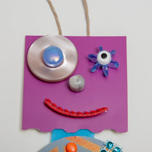 Load image into Gallery viewer, Skittles / Adjustable Robot Monster Ornament / Mixed Media Paper Arts / Paper Doll  Creatures/ Paper Puppet
