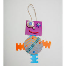 Load image into Gallery viewer, Skittles / Adjustable Robot Monster Ornament / Mixed Media Paper Arts / Paper Doll  Creatures/ Paper Puppet
