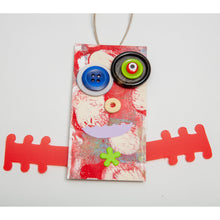 Load image into Gallery viewer, Pat / Adjustable Robot Monster Ornament / Mixed Media Paper Arts / Paper Doll  Creatures/ Paper Puppet
