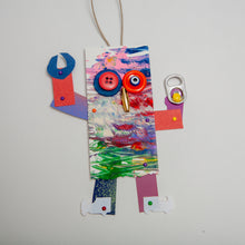 Load image into Gallery viewer, Tina / Adjustable Robot Monster Ornament / Mixed Media Paper Arts / Paper Doll  Creatures/ Paper Puppet

