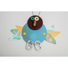 Load image into Gallery viewer, Kiwi /  Adjustable Robot Monster Ornament / Mixed Media Paper Arts / Paper Doll  Creatures/ Paper Puppet
