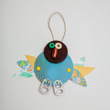Load image into Gallery viewer, Kiwi /  Adjustable Robot Monster Ornament / Mixed Media Paper Arts / Paper Doll  Creatures/ Paper Puppet
