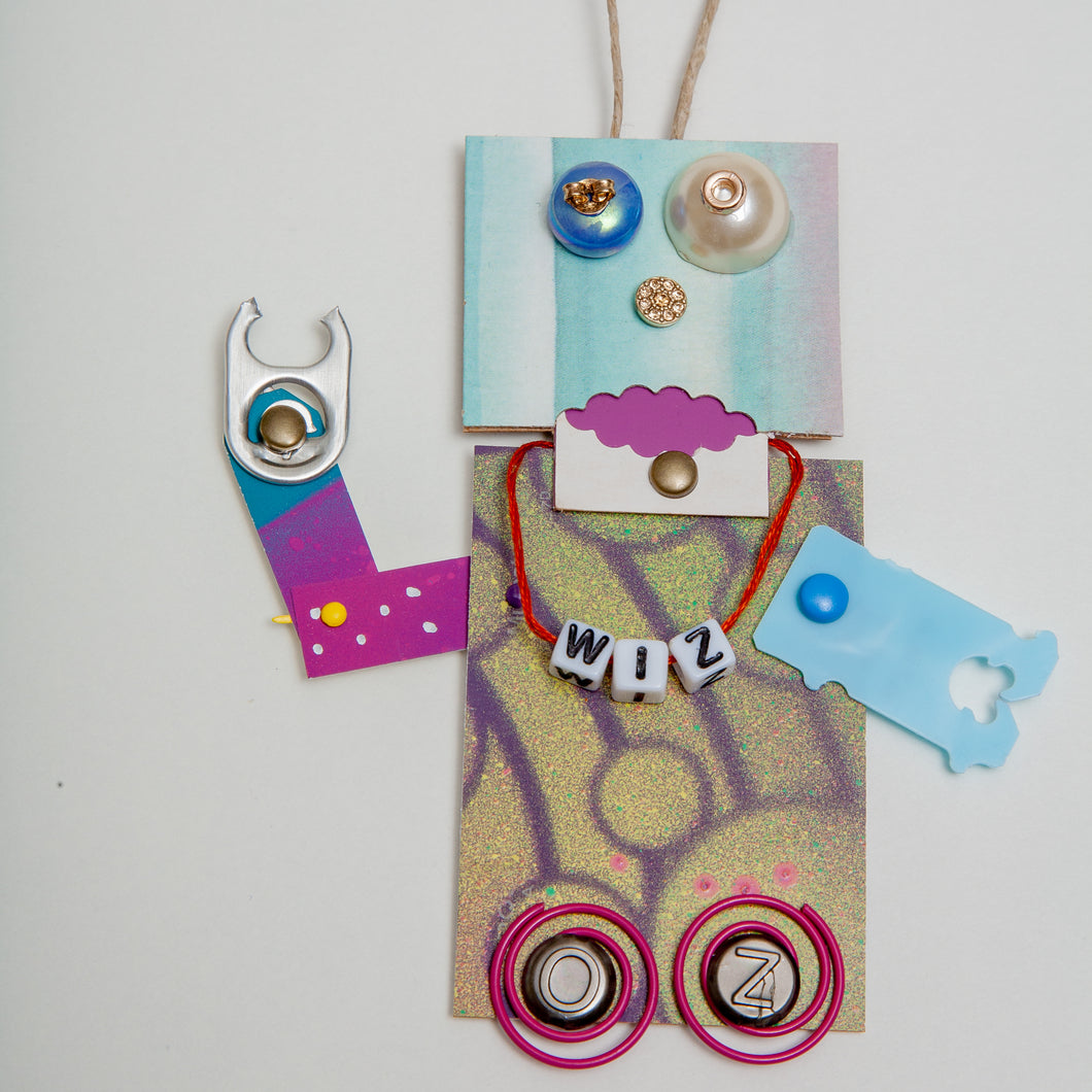 Toto / Adjustable Robot Monster Ornament / Mixed Media Paper Arts / Paper Doll  Creatures/ Paper Puppet