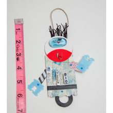 Load image into Gallery viewer, Herbert / Adjustable Robot Monster Ornament / Mixed Media Paper Arts / Paper Doll  Creatures/ Paper Puppet
