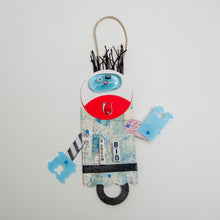 Load image into Gallery viewer, Herbert / Adjustable Robot Monster Ornament / Mixed Media Paper Arts / Paper Doll  Creatures/ Paper Puppet
