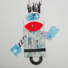 Load image into Gallery viewer, Herbert / Adjustable Robot Monster Ornament / Mixed Media Paper Arts / Paper Doll  Creatures/ Paper Puppet
