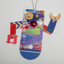 Load image into Gallery viewer, Teddy / Adjustable Robot Monster Ornament / Mixed Media Paper Arts / Paper Doll  Creatures/ Paper Puppet
