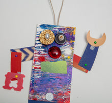 Load image into Gallery viewer, Teddy / Adjustable Robot Monster Ornament / Mixed Media Paper Arts / Paper Doll  Creatures/ Paper Puppet
