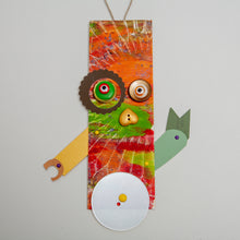 Load image into Gallery viewer, Luca / Adjustable Robot Monster Ornament / Mixed Media Paper Arts / Paper Doll  Creatures/ Paper Puppet
