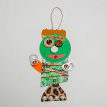 Load image into Gallery viewer, Barney / Adjustable Robot Monster Ornament / Mixed Media Paper Arts / Paper Doll  Creatures/ Paper Puppet
