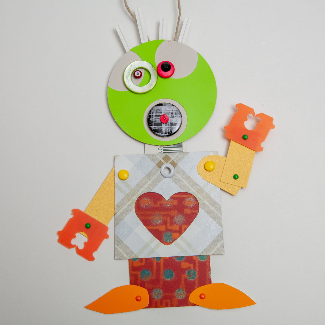 Bart / Adjustable Robot Monster Ornament / Mixed Media Paper Arts / Paper Doll  Creatures/ Paper Puppet