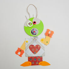 Load image into Gallery viewer, Bart / Adjustable Robot Monster Ornament / Mixed Media Paper Arts / Paper Doll  Creatures/ Paper Puppet
