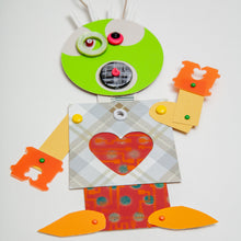 Load image into Gallery viewer, Bart / Adjustable Robot Monster Ornament / Mixed Media Paper Arts / Paper Doll  Creatures/ Paper Puppet
