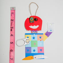 Load image into Gallery viewer, Arnold the Astronomer / Adjustable Robot Monster Ornament / Mixed Media Paper Arts / Paper Doll  Creatures/ Paper Puppet
