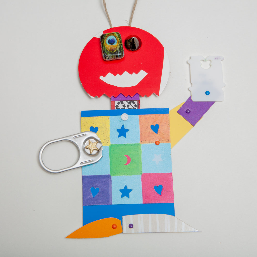 Arnold the Astronomer / Adjustable Robot Monster Ornament / Mixed Media Paper Arts / Paper Doll  Creatures/ Paper Puppet