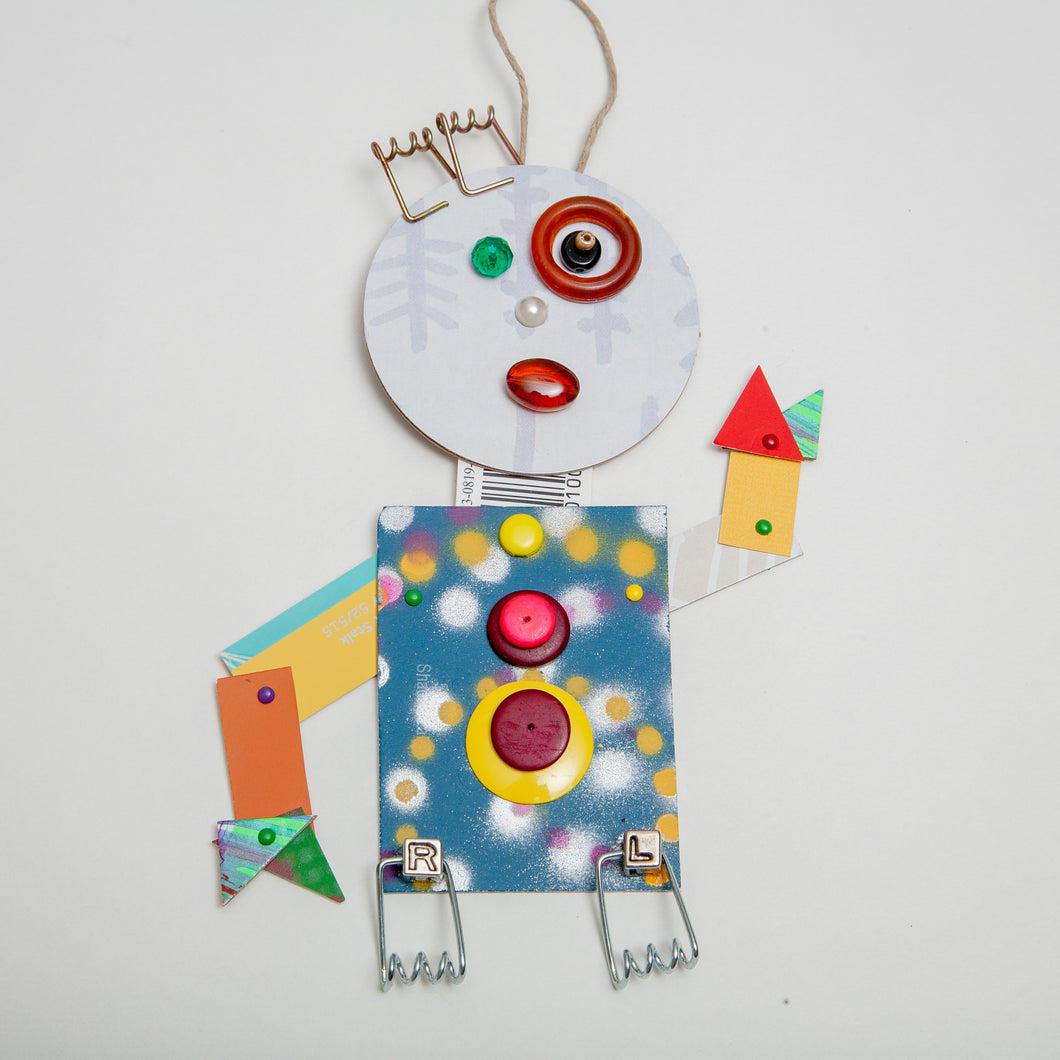 Danny /  Adjustable Robot Monster Ornament / Mixed Media Paper Arts / Paper Doll  Creatures/ Paper Puppet