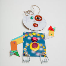 Load image into Gallery viewer, Danny /  Adjustable Robot Monster Ornament / Mixed Media Paper Arts / Paper Doll  Creatures/ Paper Puppet
