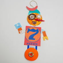 Load image into Gallery viewer, George / Adjustable Robot Monster Ornament / Mixed Media Paper Arts / Paper Doll  Creatures/ Paper Puppet
