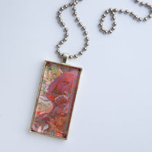 Load image into Gallery viewer, Pendant Necklace in Brown, Red, Purple &amp; Cream, Fluid Art Necklace, Ball Chain Necklace, Jewelry

