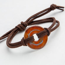 Load image into Gallery viewer, Alcohol Ink Suede Bracelet in Brown &amp; Orange
