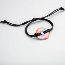 Load image into Gallery viewer, Alcohol Ink Black Nylon Bracelet in Pink, Green, Orange &amp; Fusha
