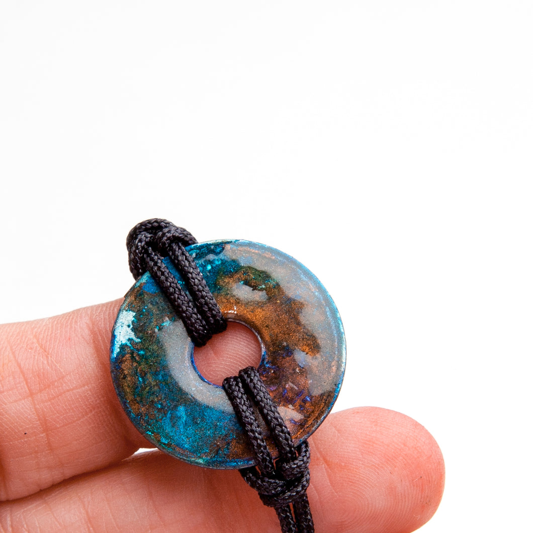 Alcohol Ink Black Nylon Bracelet in Brown & Blue