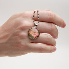 Load image into Gallery viewer, Pendant Necklace in Pink, Green &amp; Brown, Fluid Art Necklace, Ball Chain Necklace, Jewelry
