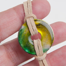 Load image into Gallery viewer, Alcohol Ink Tan Suede Bracelet in Yellow &amp; Green
