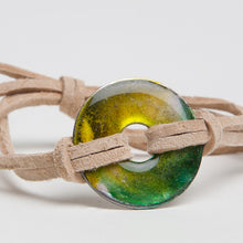 Load image into Gallery viewer, Alcohol Ink Tan Suede Bracelet in Yellow &amp; Green

