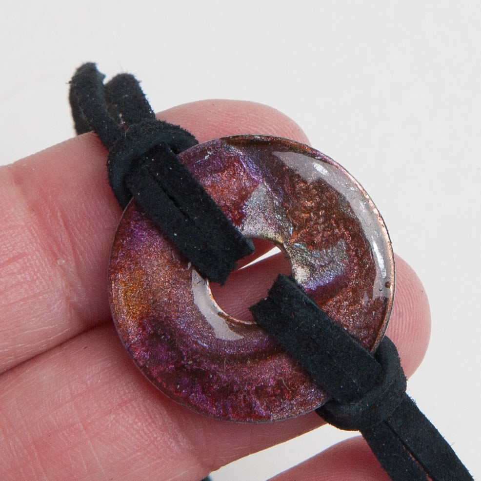 Alcohol Ink Black Suede Bracelet in Rust & Silver