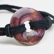 Load image into Gallery viewer, Alcohol Ink Black Suede Bracelet in Rust &amp; Silver
