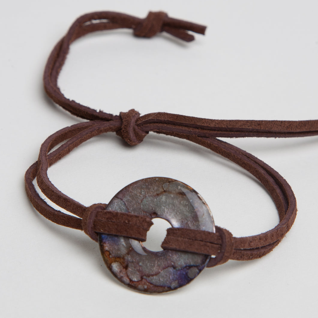 Alcohol Ink Brown Suede Bracelet in Brown & Purple