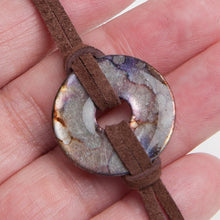 Load image into Gallery viewer, Alcohol Ink Brown Suede Bracelet in Brown &amp; Purple
