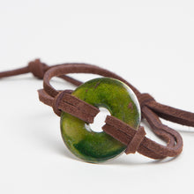 Load image into Gallery viewer, Alcohol Ink Brown Suede Bracelet in Yellow &amp; Green
